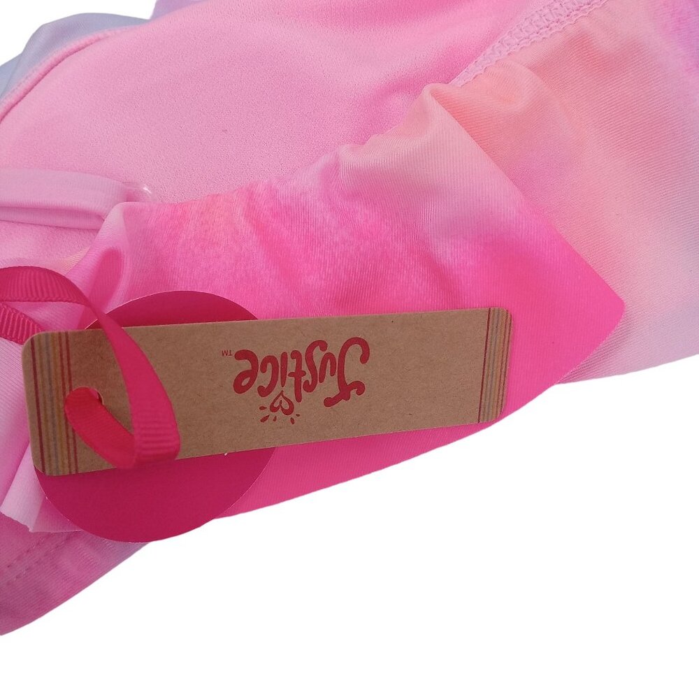 New Justice Girls Pink 2 Piece Bikini Size XL 16 18 Asymmetrical Ruffle Tie Dye - Picture 9 of 12